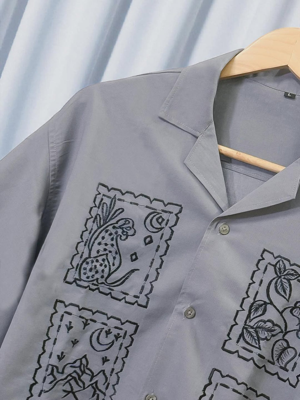 Light Ash Cuban Collar Drop Shoulder Shirt