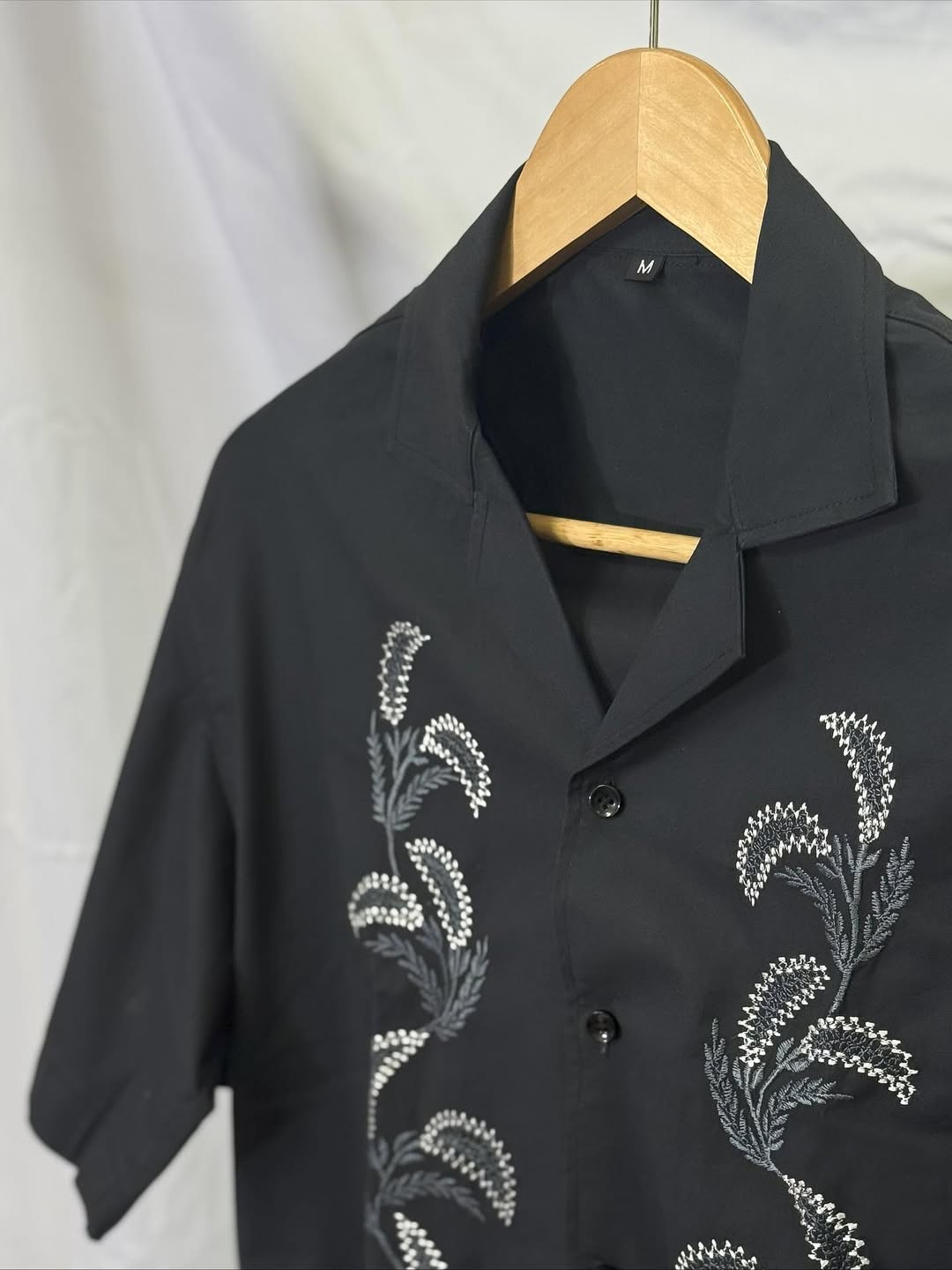 Dark Gray Cuban Collar Drop Shoulder Shirt.