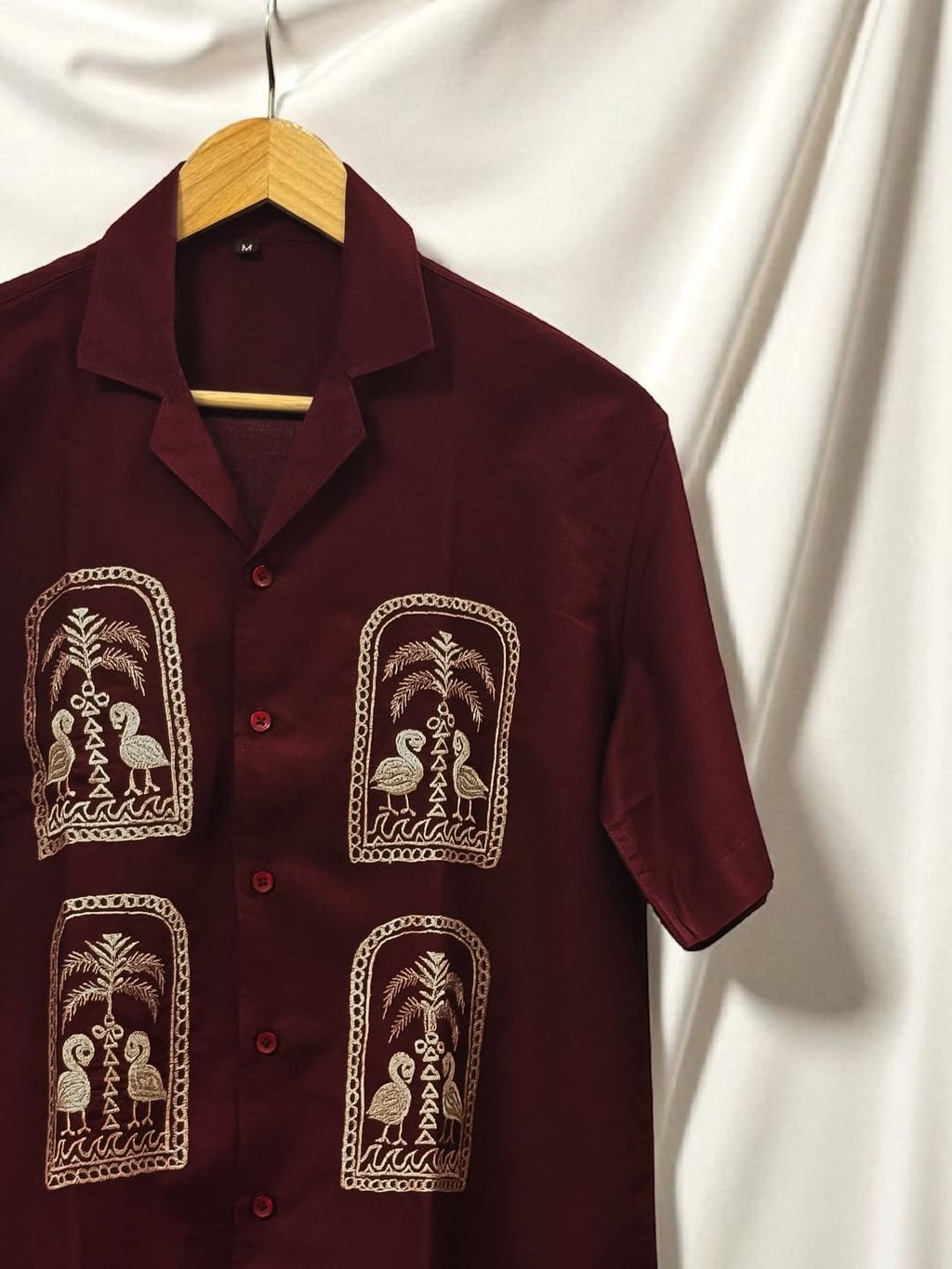 Maroon Cuban Collar Drop Shoulder Shirt