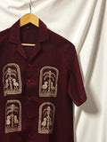 Maroon Cuban Collar Drop Shoulder Shirt