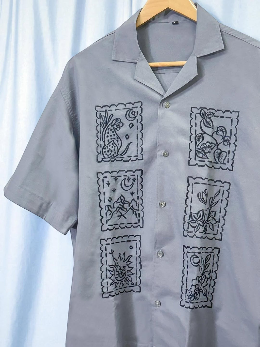 Light Ash Cuban Collar Drop Shoulder Shirt