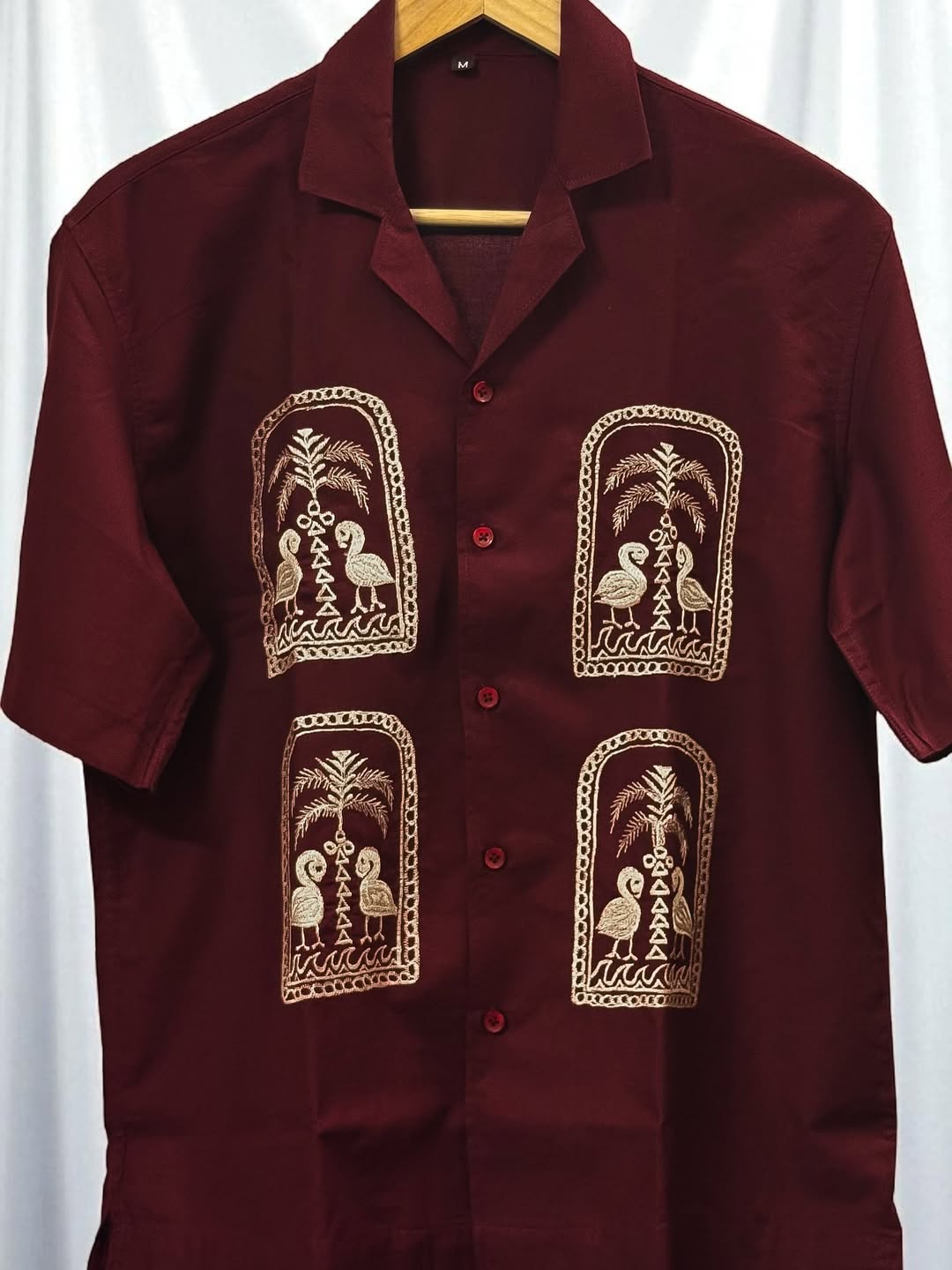 Maroon Cuban Collar Drop Shoulder Shirt