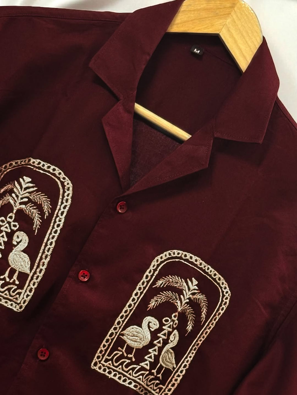 Maroon Cuban Collar Drop Shoulder Shirt