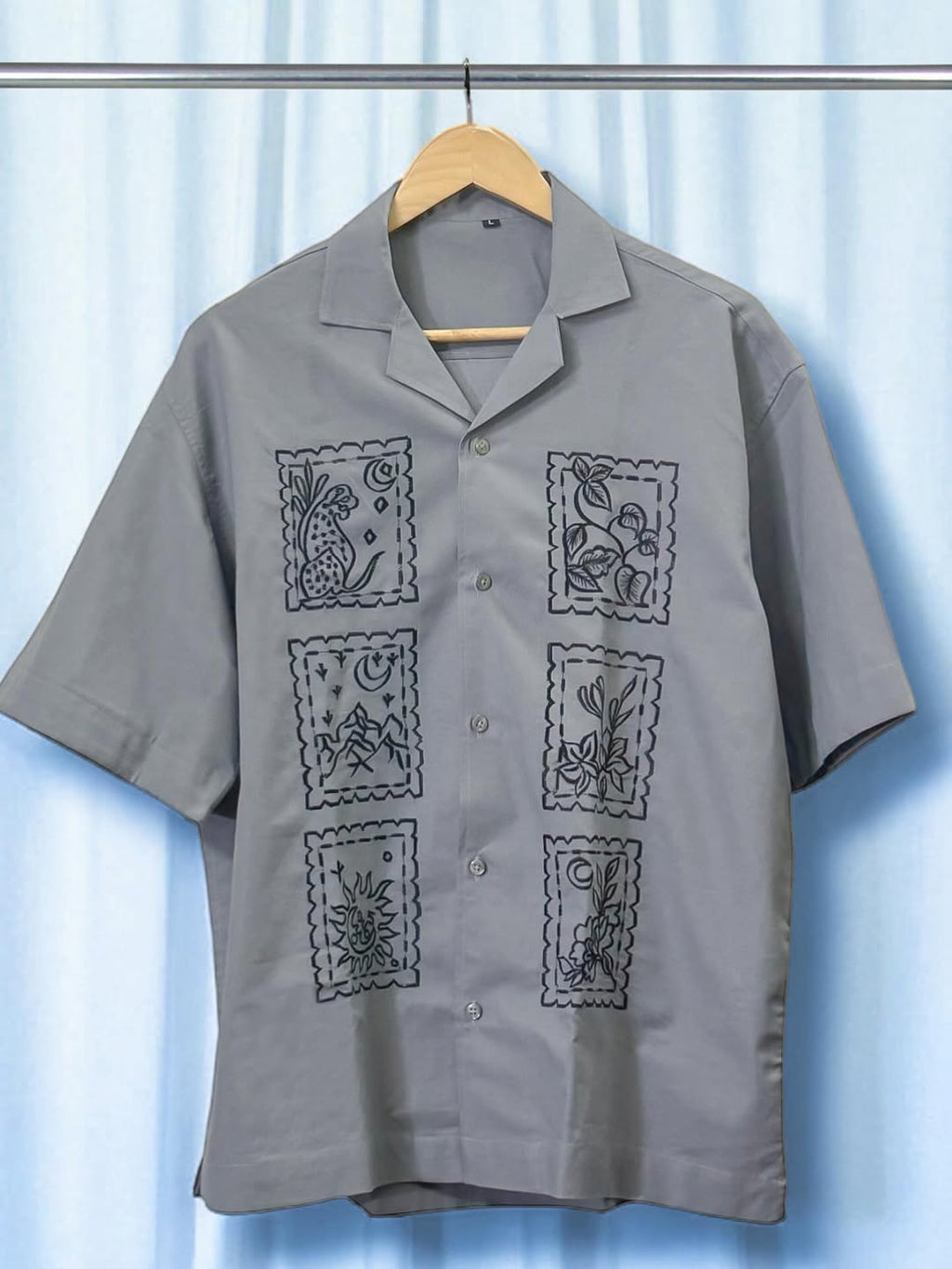 Light Ash Cuban Collar Drop Shoulder Shirt