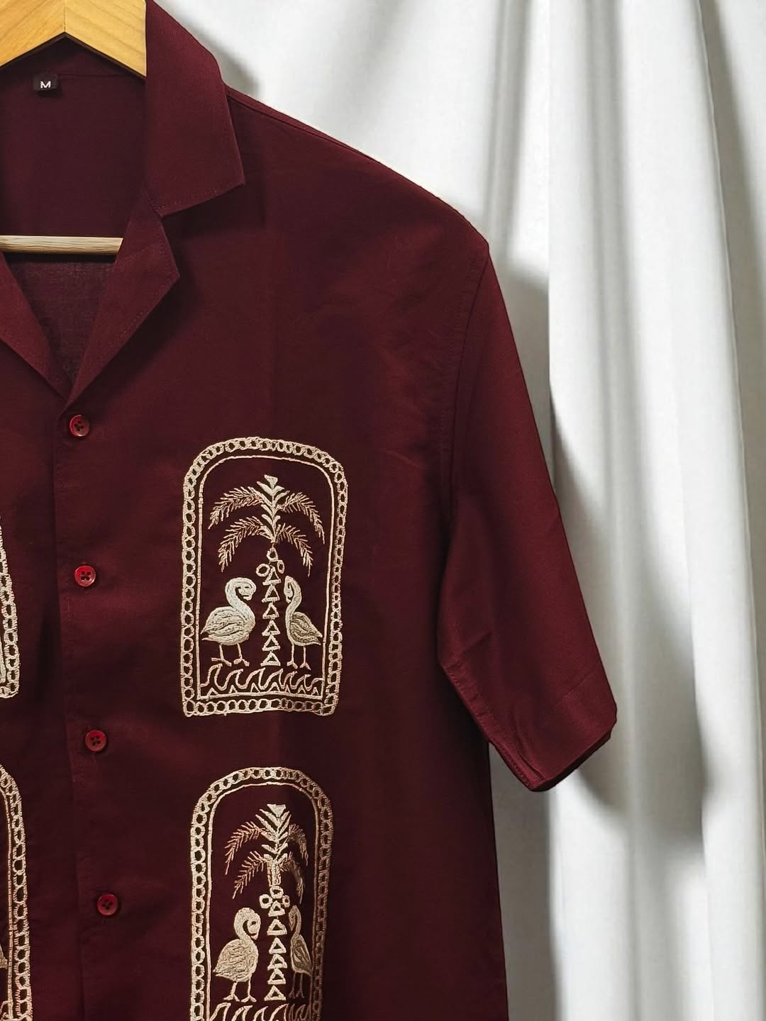 Maroon Cuban Collar Drop Shoulder Shirt