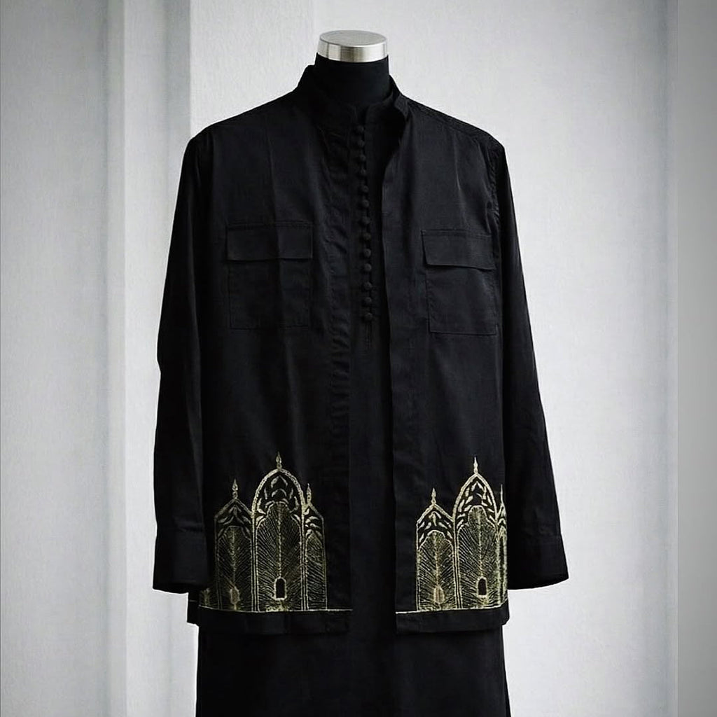 Royal black shirt with handcrafted golden detailing