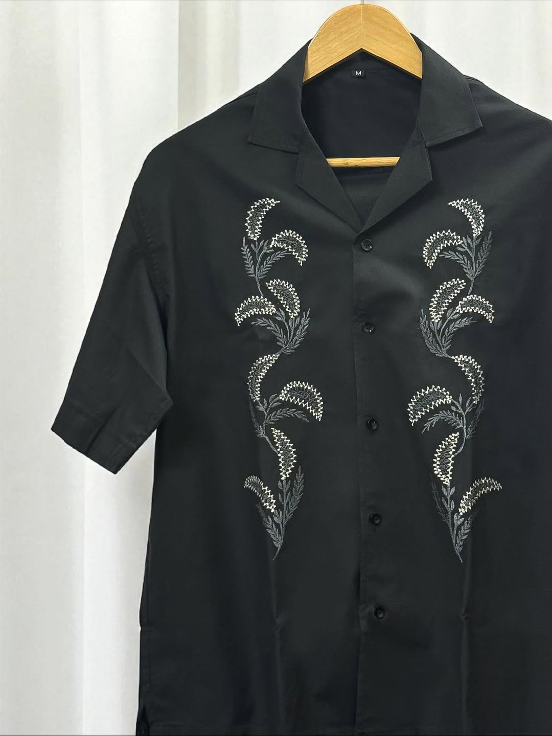 Dark Gray Cuban Collar Drop Shoulder Shirt.