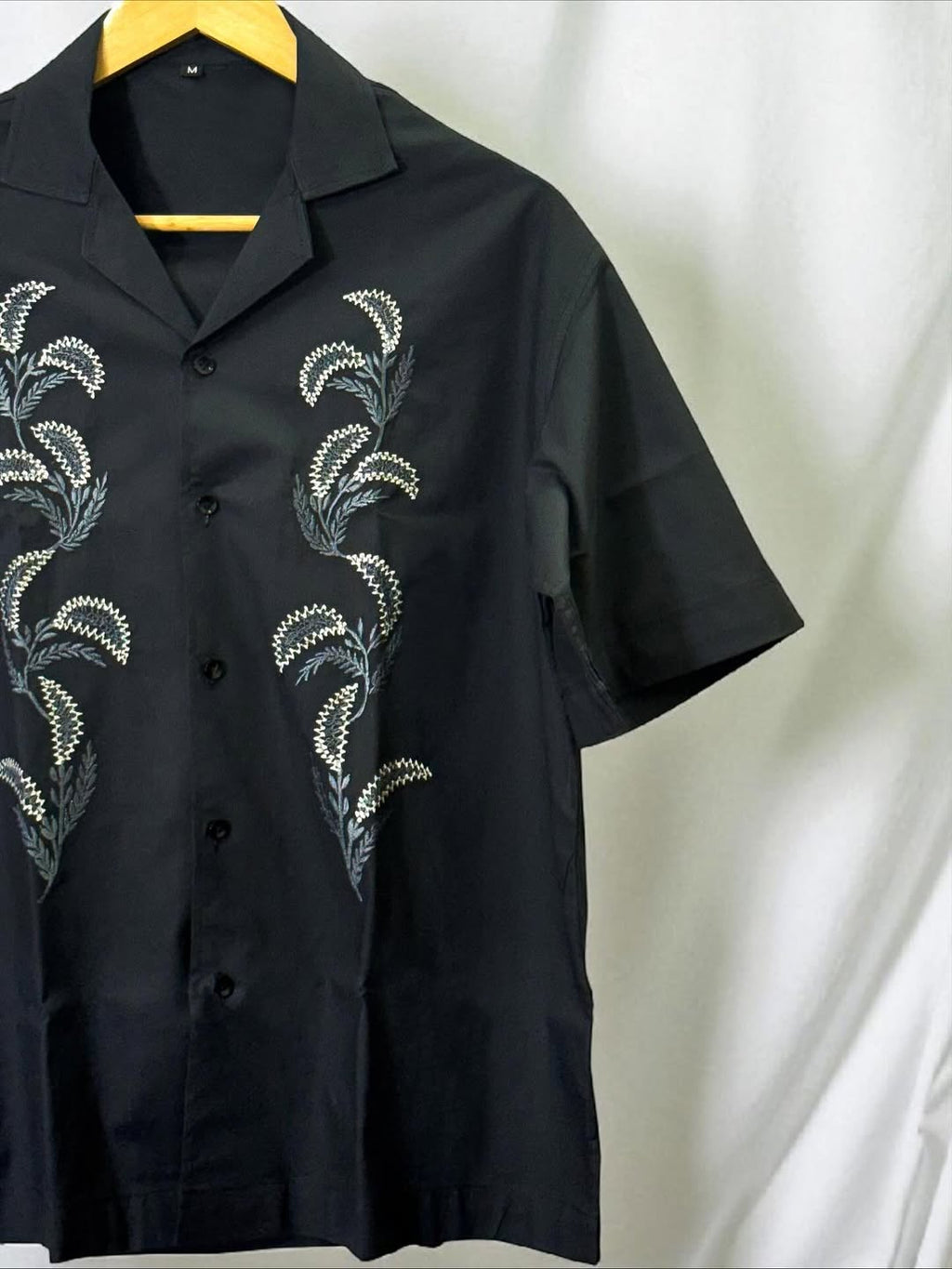 Dark Gray Cuban Collar Drop Shoulder Shirt.