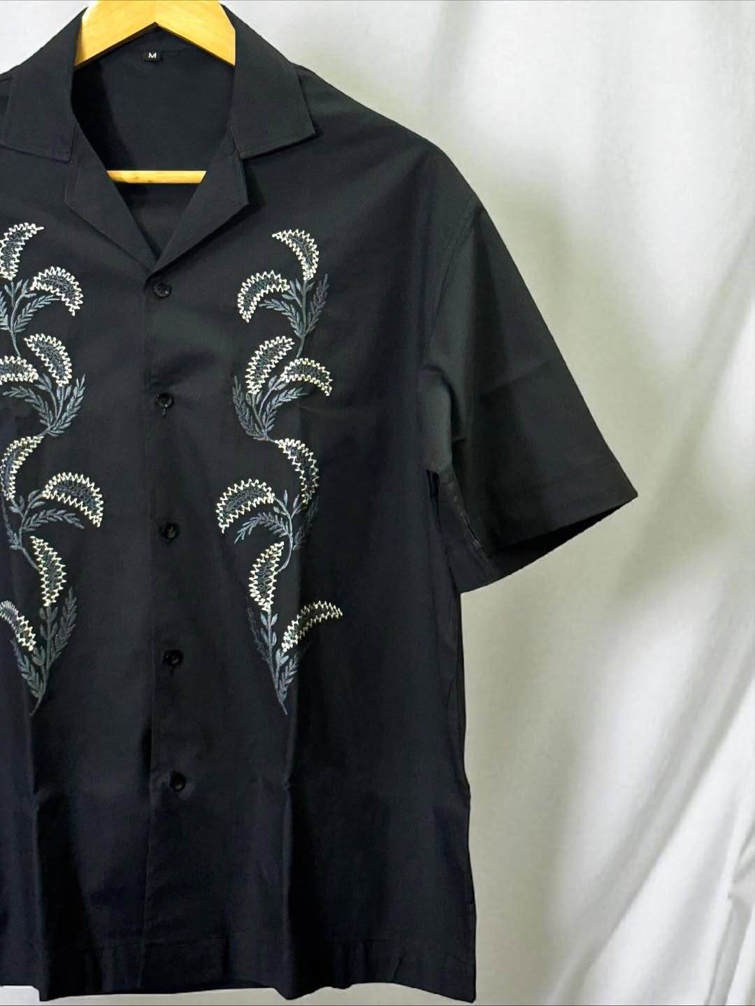 Dark Gray Cuban Collar Drop Shoulder Shirt.