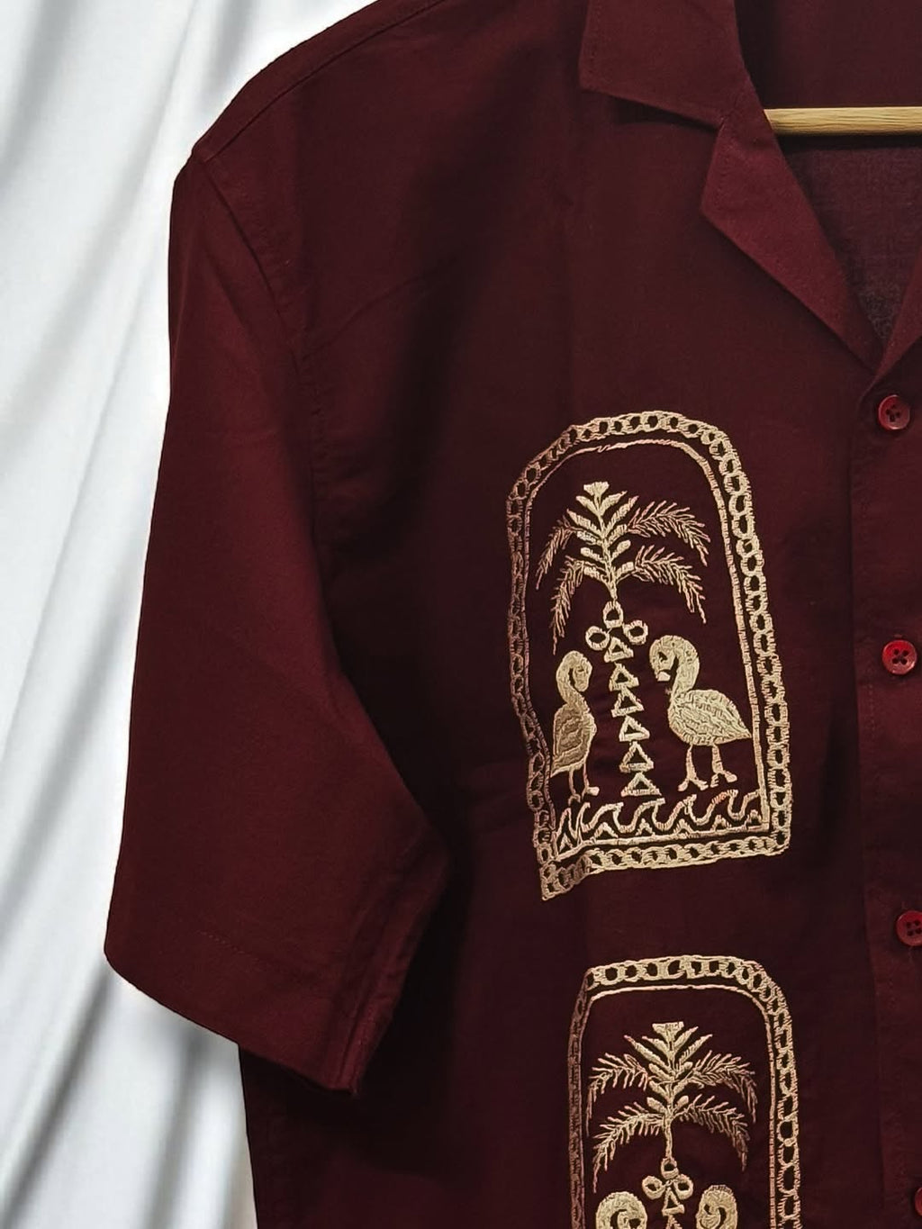 Maroon Cuban Collar Drop Shoulder Shirt
