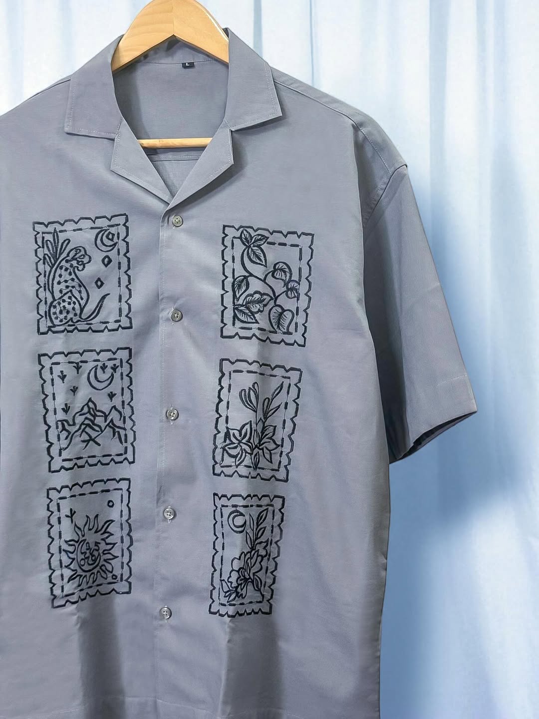 Light Ash Cuban Collar Drop Shoulder Shirt