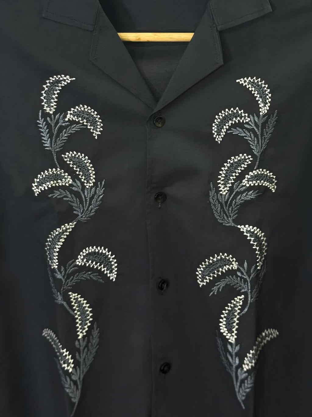 Dark Gray Cuban Collar Drop Shoulder Shirt.