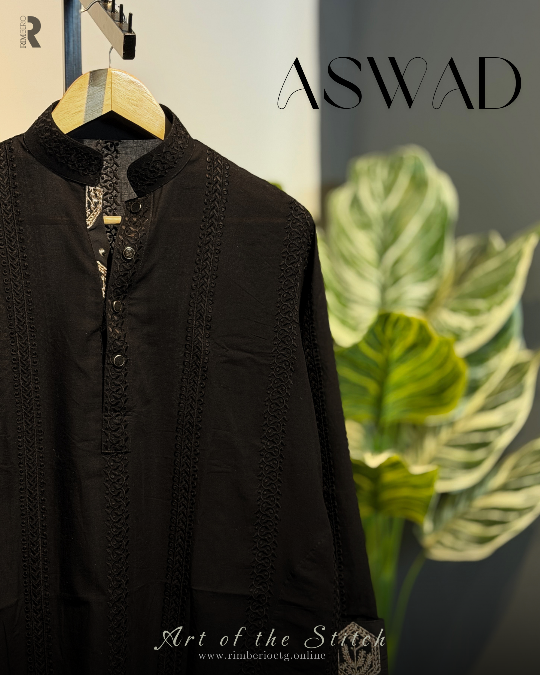 ASWAD | BLACK EMBROIDERED PANJABI