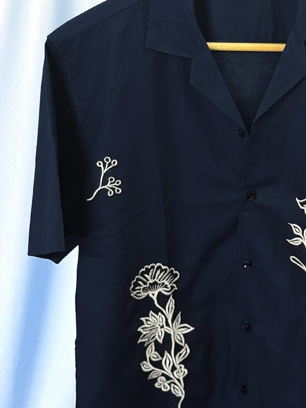 Navy Cuban collar drop shoulder shirt