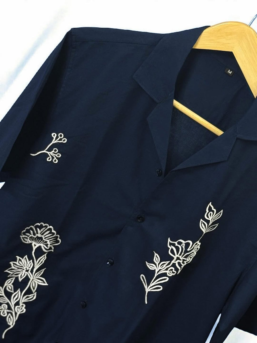 Navy Cuban collar drop shoulder shirt