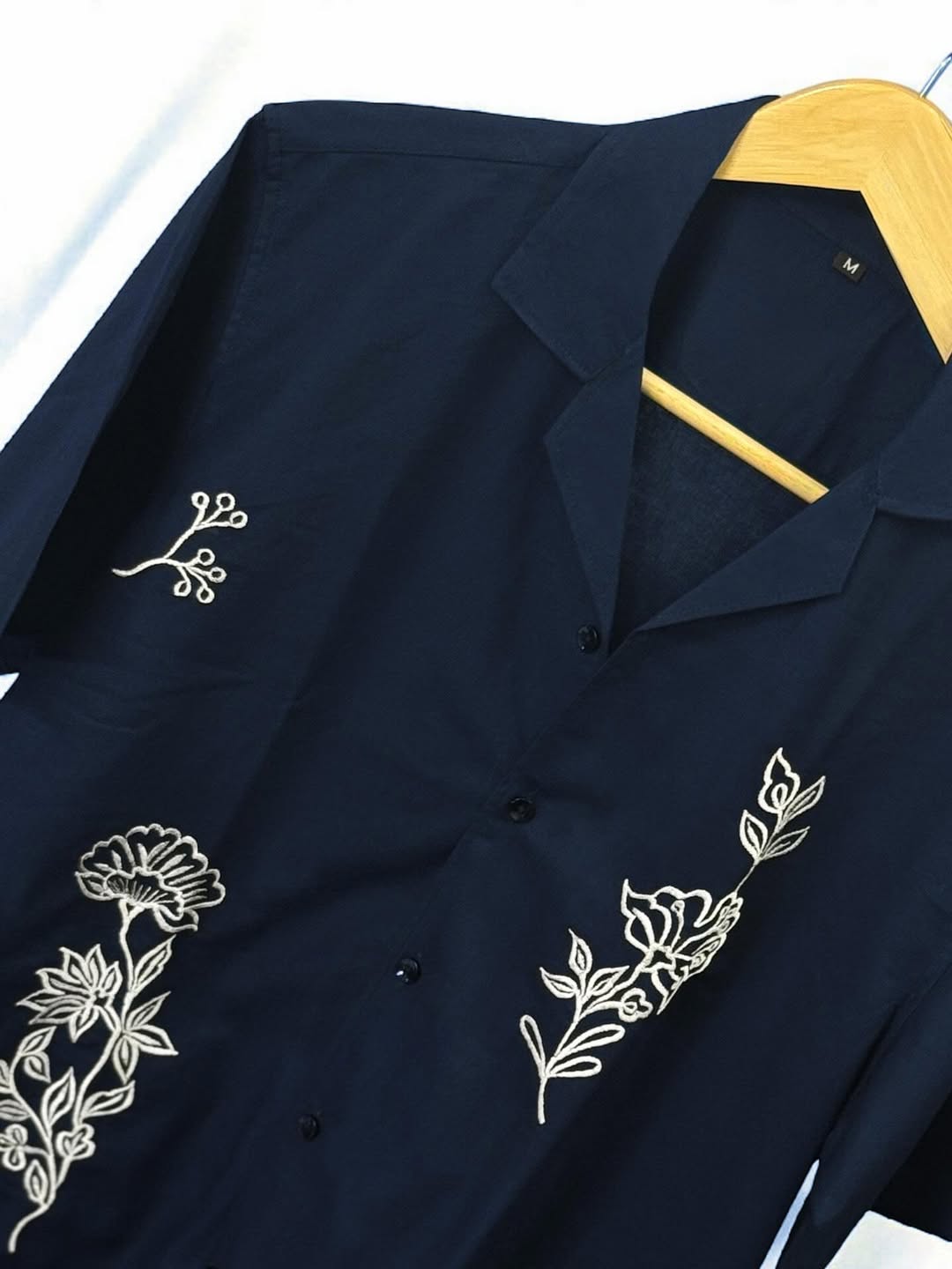 Navy Cuban collar drop shoulder shirt