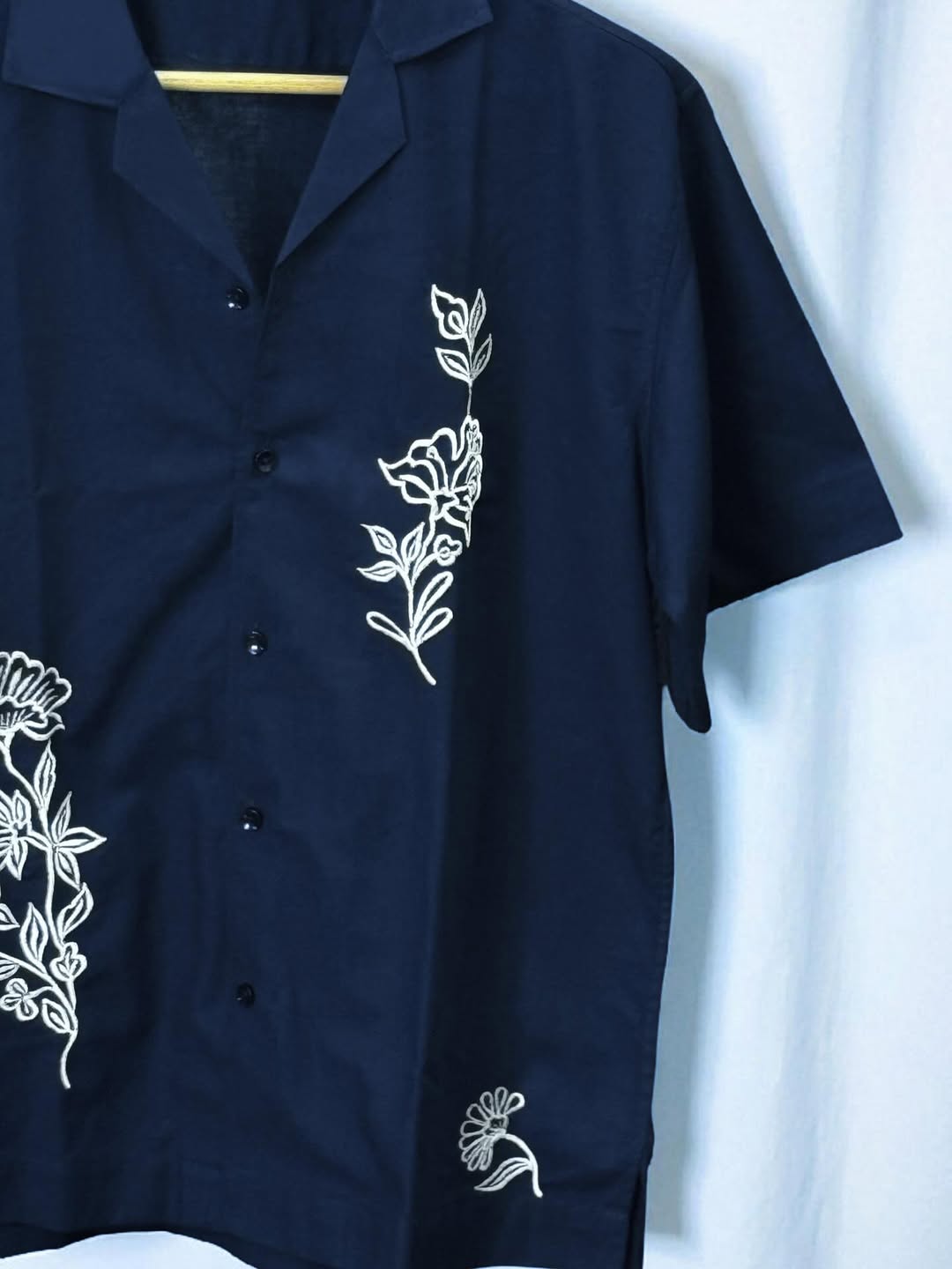 Navy Cuban collar drop shoulder shirt