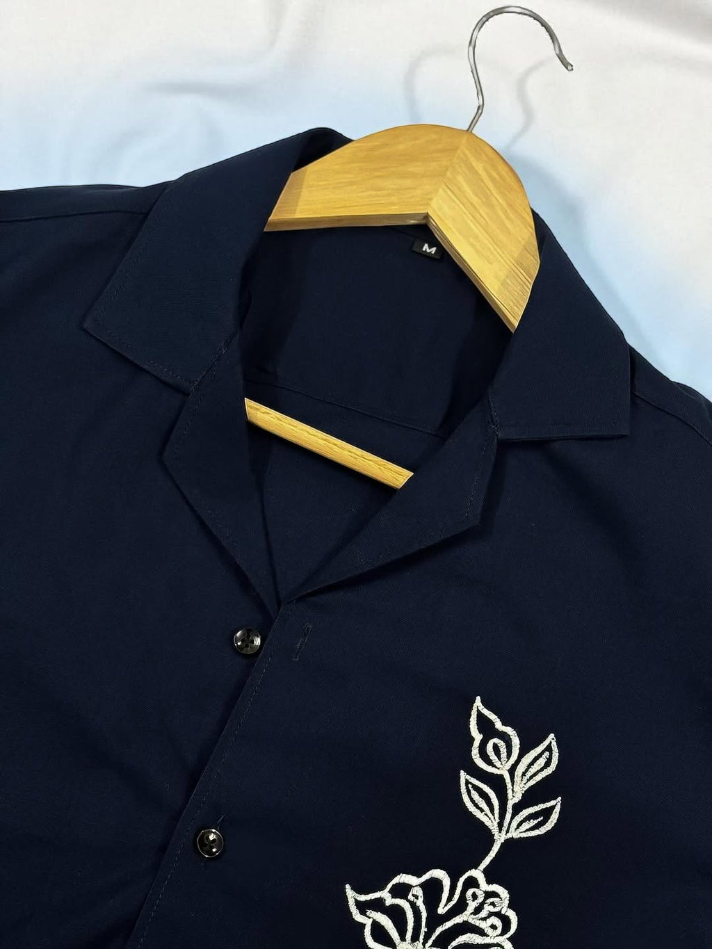 Navy Cuban collar drop shoulder shirt