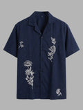 Navy Cuban collar drop shoulder shirt